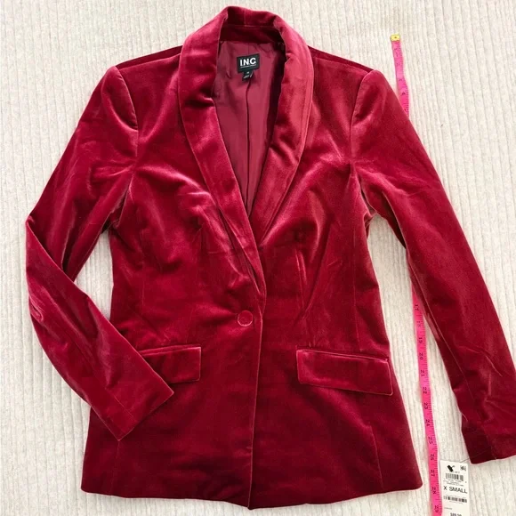 INC International Concepts Rich Red Velvet Blazer - Picture 4 of 7